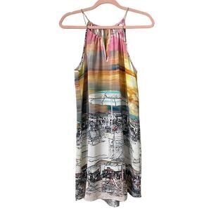 Amanda Uprichard Dress Womens Medium Pink Sunset Beach Print Silk Halter Mini